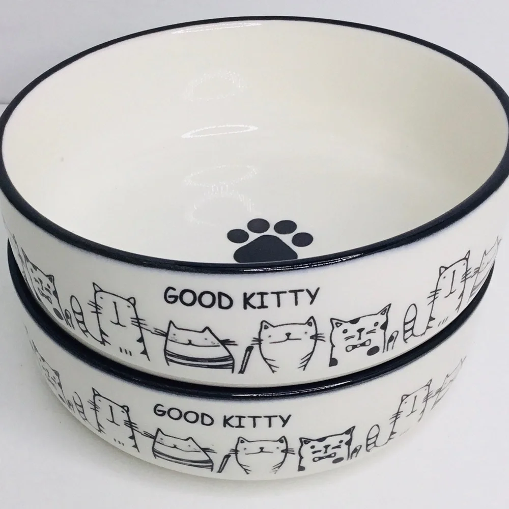 2 Good Kitty White Ceramic Pet Bowl 5” New